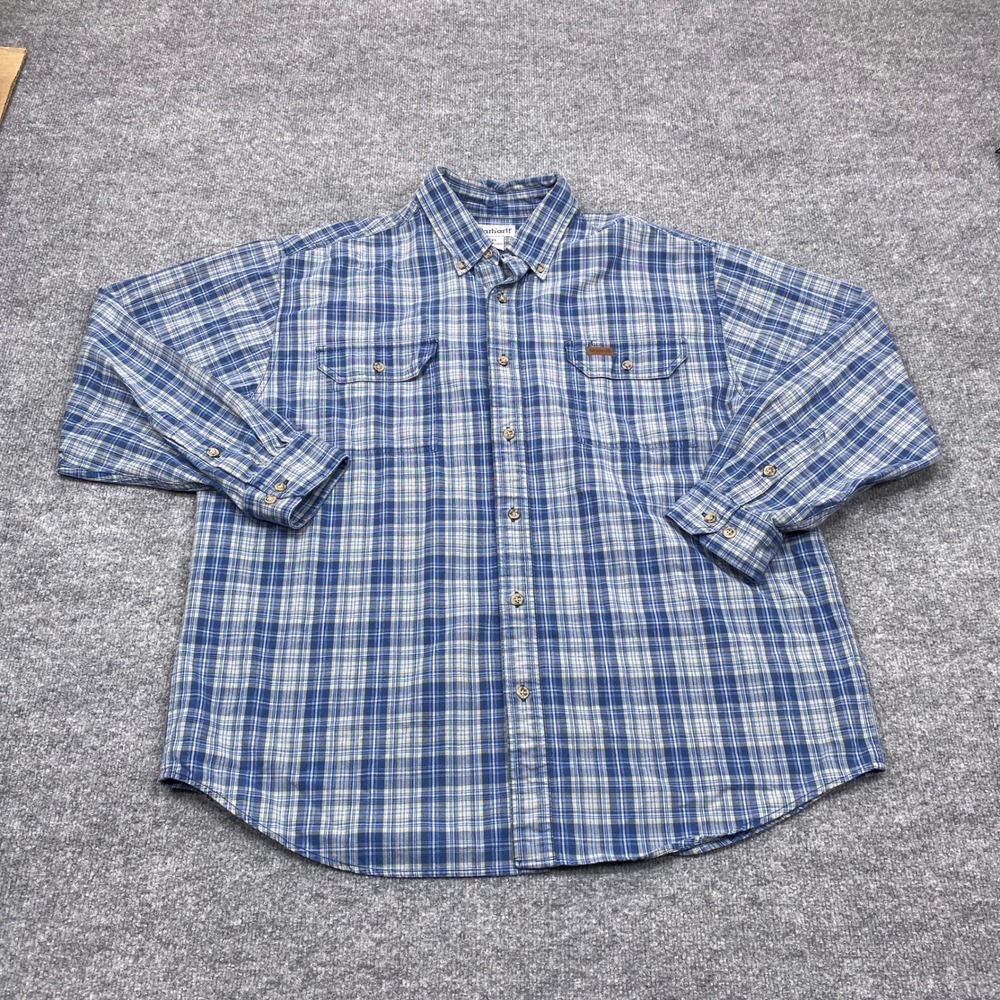 Carhartt Shirt Mens XL Blue Plaid Long Sleeve Button Down Workwear S193IND